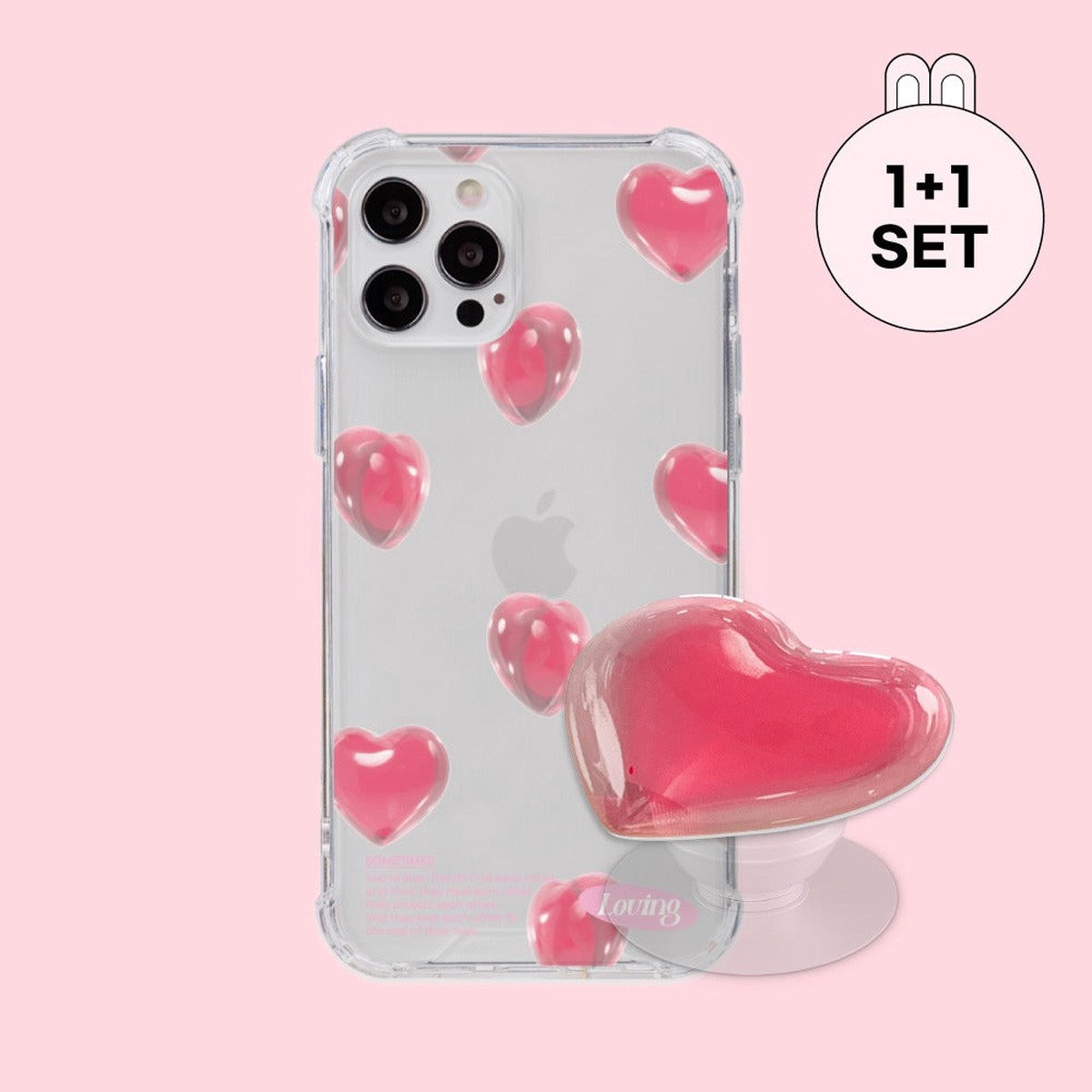 95Clear Heart Pattern-Pink iphone 13 (Tank Clear Tank) Epoxy Tok
